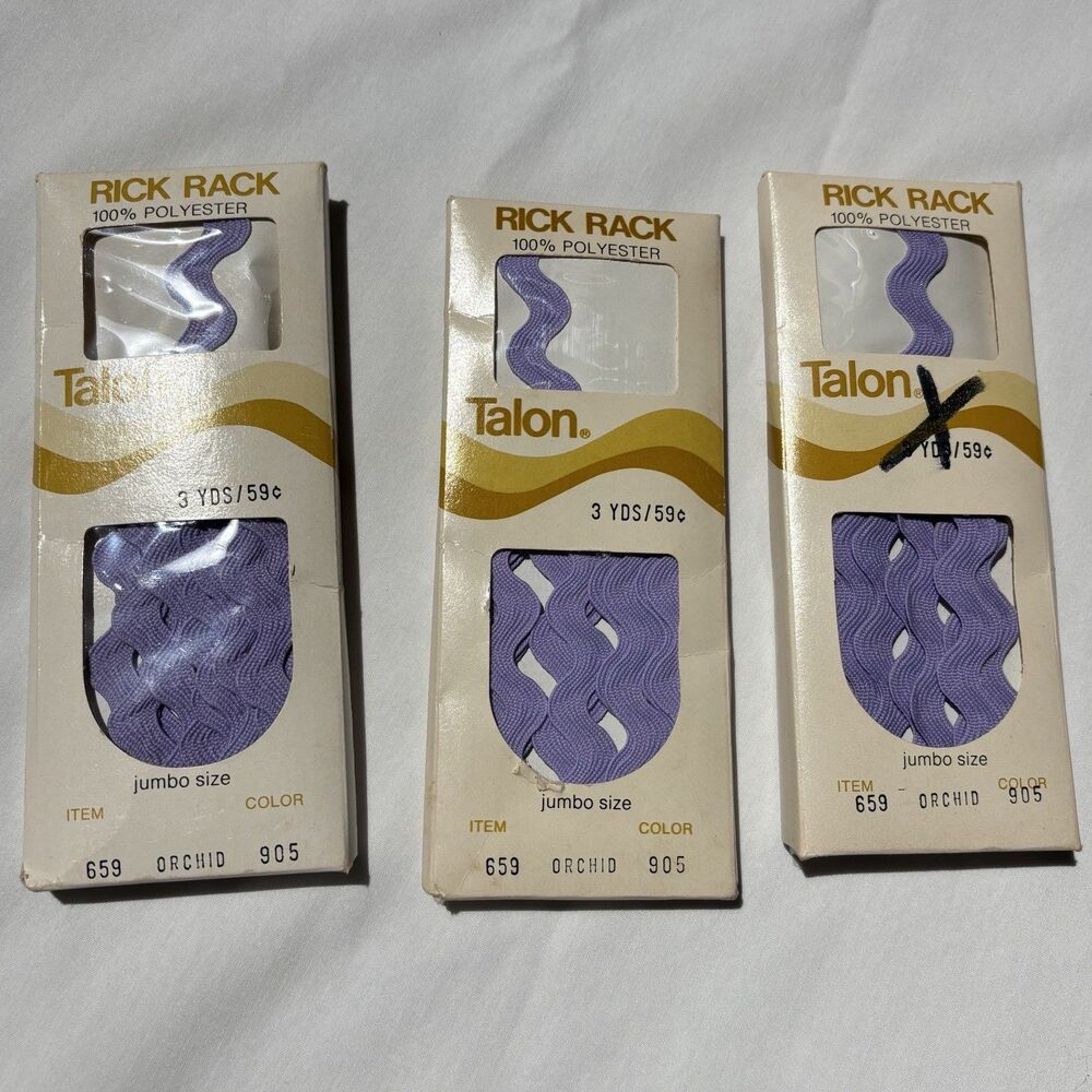 VTG Talon Rick Rack Jumbo Size Orchid Lavender Purple Sewing Trim 3 Pkgs Sealed